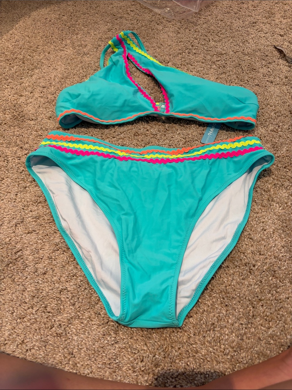 Popvil Women's Turquoise Bikini Set with Neon Trim